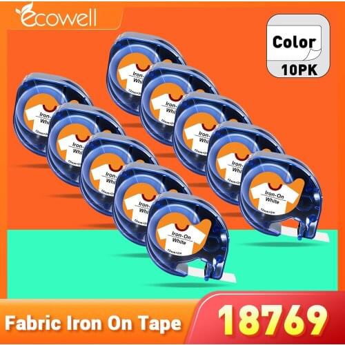 Ecowell 10pk Compatible LT 18769 Letratag Tape 18771 18768 Fabric Iron-on label for Dymo Letratag LT-100H LT-100T 110T Printe