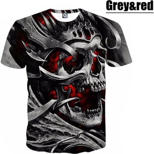 3D Skull Printed T-Shirt Men Gothic O-neck Breathable Short Sleeve 2021 Summer Punk Motorcycle Male Tees Tops Streetwear
