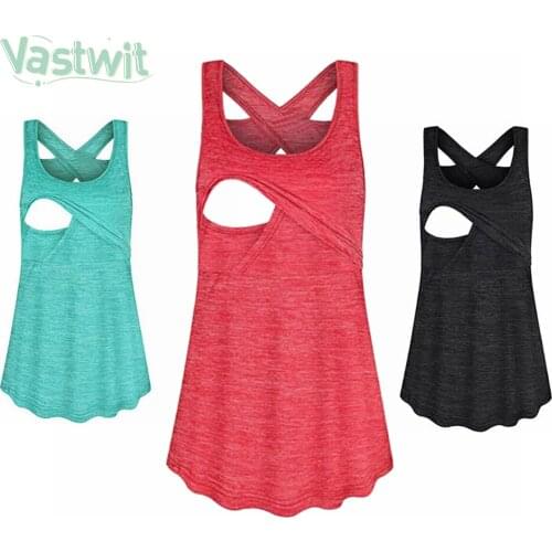 Cotton Women Maternity Tees Tshirts Pregnancy Round Neck Vest Sleeveless Pregnant Nursing Tank Tops for Breastfeeding