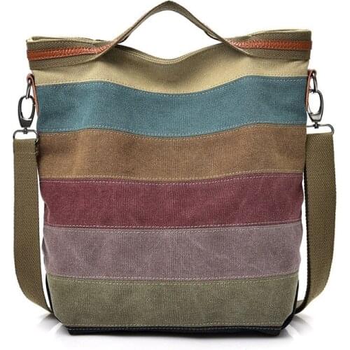 Canvas Totes Striped Womens Handbag 2020 Patchwork Rainbow Shoulder Bag Fashion Female Casual Crossbody Bag Sac a Main