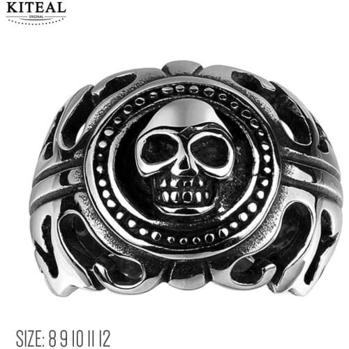 KITEAL Birthday Gift Maya stainless steel size 10 11 12 8 9 men ring carving skull Halloween punk style anel bijoux