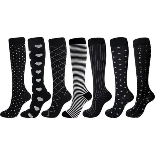 Compression Sports Socks Unisex Knee High/Long Printed Nylon Hosiery Footwear Sportswear