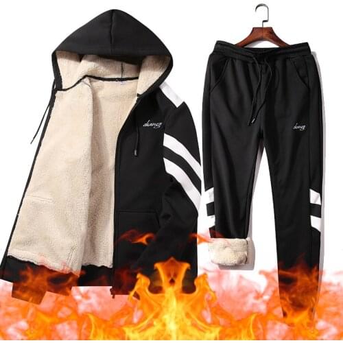 8XL Winter Men Set Warm Thick Hooded Jacket+Pants 2PC Sets Men Lamb cashmere Hoodies Zipper Tracksuit Man Sports Suit Plus size