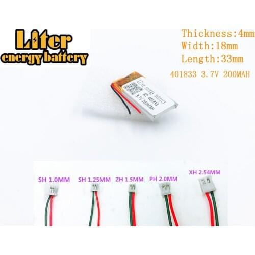 3.7V lithium polymer battery 401833 200MAH GPS MP3 MP4 MP5 FOR 3.7V 200MAH 401833 PLUG polymer rechargeable battery