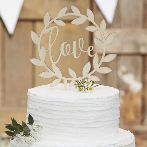 Love Wedding Cake topper. Wooden cake topper. Round decorative cake topper. Botanical wedding Decoration. Wedding decor