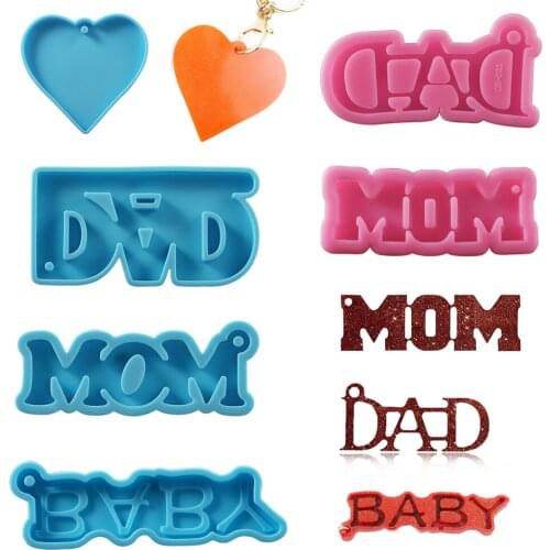 MOM DAD Baby Letters Keychain Mold Epoxy Resin Silicone Mould for Craft DIY Necklace Charms Making Jewelry Pendant Clay Moulds