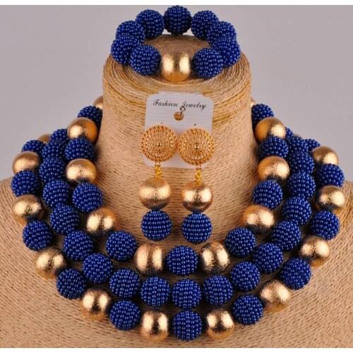 Fashion Royal Blue Costume Necklace African Beads Jewelry Set FZZ82-01