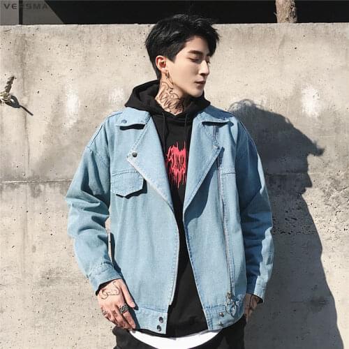 VERSMA 2018 Korean Harajuku Ulzzang GD Men Denim Shirt Jeans Jacket Coat Autumn Hip Hop Korean Vintage Zipper Mens Jackets Coats