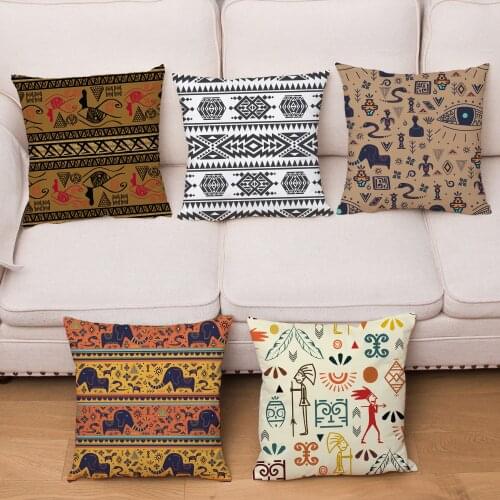Hand Painted African Tribe Geometry Print Cushion Cover Texture Pattern Pillowcase Soft Plush Pillows Cases Car Sofa Home Decor