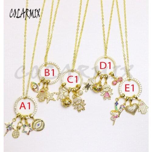 5strands multi charm necklace Free collocation pendants necklace Zircon accessories fashion zircon jewelry for women 50998