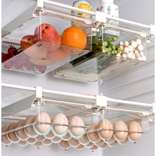 2021 Plastic Clear Fridge Organizer Slide Under Shelf Drawer Box Rack Holder Refrigerator Drawer Kitchen Fruit Food Storage Box