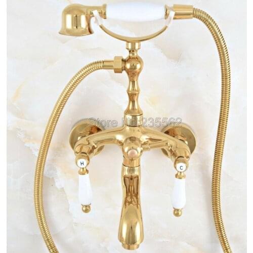 Wall Mounted Bathtub Faucet Gold Color Brass Tub Sink Faucet Telephone Style Bathroom Bath Shower Set with Handshower lna813