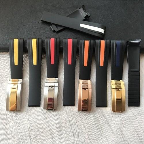 20mm 22mm Stitching color Black Curved End Silicone Rubber Watchband For Role strap ROL Submariner GMT Deepsea D-Blue 126660