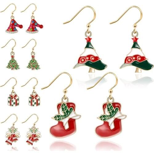 Christmas Pendant Earrings For Women Christmas Tree Santa Claus Snowman Drop Earrings Party Jewelry Gifts Fashion Girls Earrings