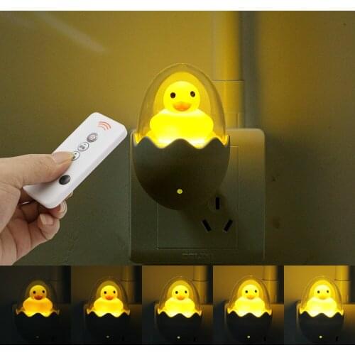 Timing LED Night Light 110V 220V Yellow Duck EU Plug Socket Wall Lamp With Remote for Childrens Cartoon Creative Gift