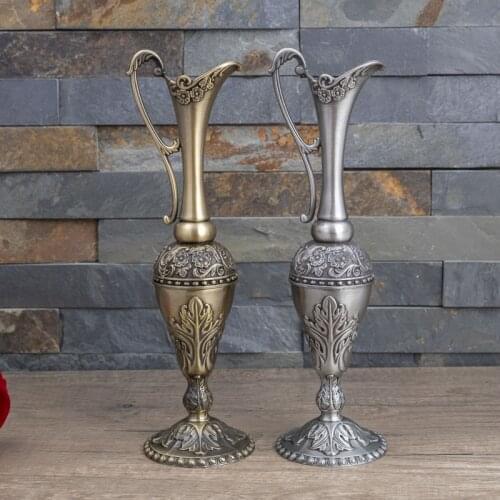 Zinc alloy texture vase creative European retro dining table flower metal crafts home decoration ornaments