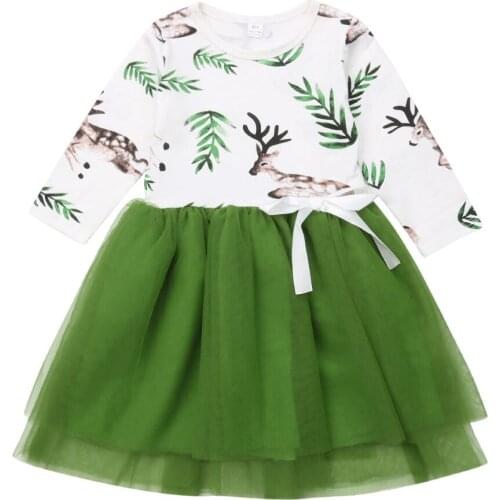2-7Y Girls Christmas Dress Cute Deer Tulle Tutu Dress Kids Girls Party Birthday Dress Xmas Girl Dress DNOV