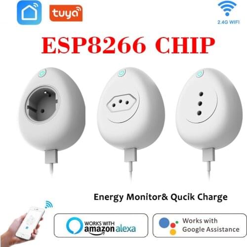 ESP8266 Tuya WIFI Smart Plug Power Monitor 15A 3680W Socket Voice Control Work With Alexa Google Home 5V 2.1A USB Quick Charge