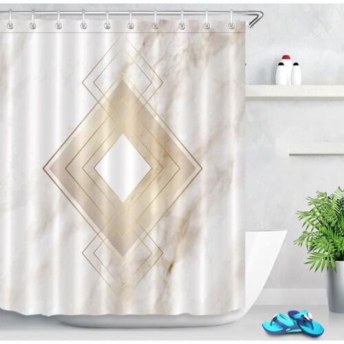 Golden Geometry Rhombus Nordic Marble Texture Shower Curtains Bathroom Curtain Waterproof Polyester Fabric for Bathtub Decor