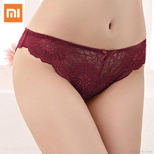 Xiaomi Sexy Lace Panties Women Fashion Cozy Lingerie Briefs Ladies Seamless Ice Silk Underwear Transparent Floral Bow Lingerie