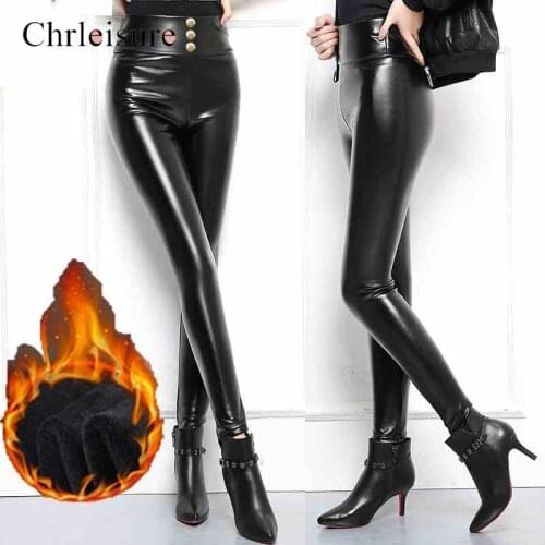 Sexy Plus Size Leggings Leather Women Thick/thin High Waist PU Leggins Mujer Winter Warm Pencil Velvet Legging Female