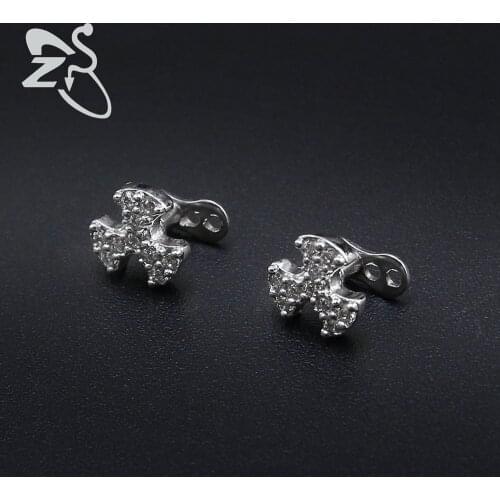 ZS Cute Clover Shape Crystal Dermal Anchor Piercing High Quality Internally Threaded Dermal Skin Diver Implants Body Piercings