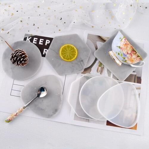 1pc New DIY Geometric Coaster Resin Mold Handmade Nordic Style Coaster Crystal Epoxy Mold Tray Tea Set Silicone Mold for Resin