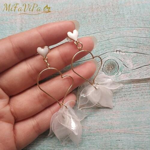 10 PCS MiFaViPa Trendy Heart Shaped Earring Bohemia Handmade Long Crystal Tassel Sweet Korean Leaf Dangle Earrings Drop
