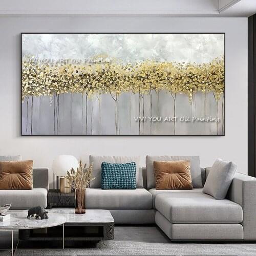 100% Handmade Grey Gold Foil Oil Painting Art Wall Pictures For Home Decoration Hand Drawn Canvas Picture For Living Room