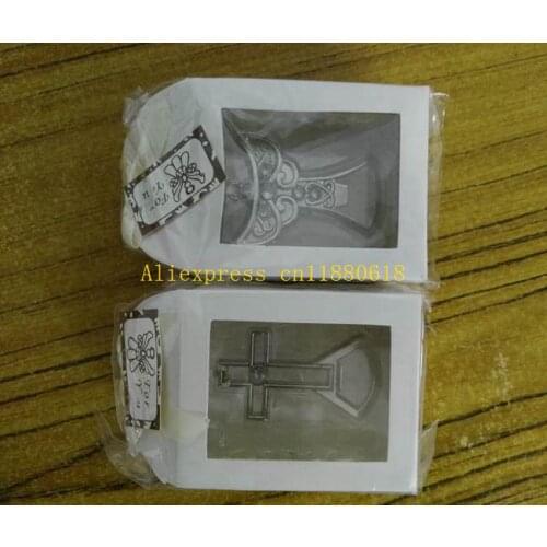 100pcs/lot Wedding Party Favor Angel Bottle Opener Cross Wine Bottle Opener In Gift box For Baby Shower Gift