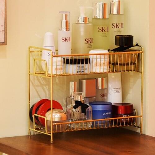2 Layers Metal Cosmetics Storage Rack Bathroom Makeup Organizer Kitchen Seasoning Iron Storage Shelves Makeup Organizer Box