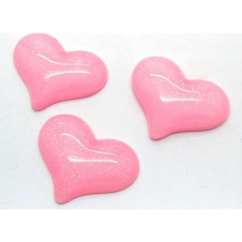20Pcs Pink Resin Bling Heart Decoration Crafts Flatback Cabochon Scrapbooking Fit Hair Clips Embellishments Beads Diy