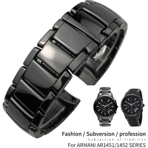 22mm 24mm High Quality Ceramic Watchband Stainless Steel Watch Buckle Fit for Armani AR1451 AR1452 Black Bracelets Free Tools