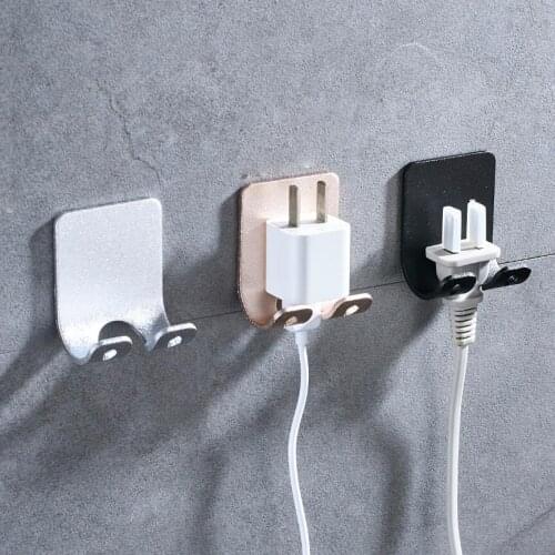 3pcs/Pack Aluminum Home Office Wall Powerful Adhesive Metal Power Plug Socket Holder Hanger Wall Storage Hook High Quality