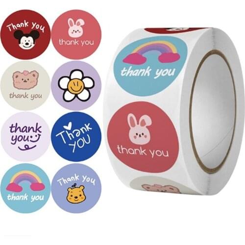 500PCS One Roll Cartoon Thank You Kraft Stickers Labels Seals 2.5cm Thank You Stickers DIY Round Stickers for Children