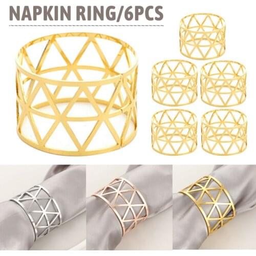 6PCS Alloy Napkin Rings Wedding Napkin Ring Table Decoration Ring Hollow Serviette Holder Dinner Party Christmas Accessories