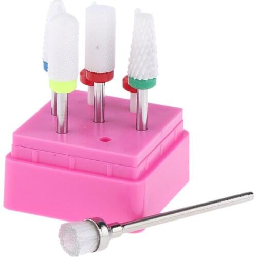 7Pcs Nail Art Drill Bit Salon UV Gel Nails Buffing Bits Cleaning Brush Set