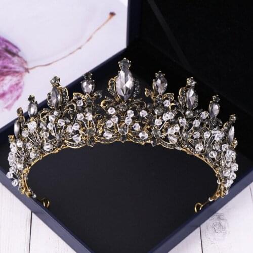 Baroque Black Crystal Women Hair Jewelry Rhinestone Vintage Tiaras And Crowns Handmade Queen Princess Bridal Wedding Ornaments