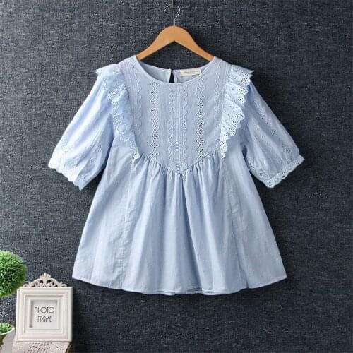 2019 summer cotton lace O-Neck short sleeve blouse Japan style mori girl shirt loose casual pullover tops