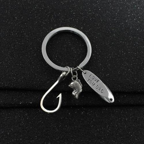 GDHY Fish Hook Carp Keychain "LOVE YOU DAD" Fishing Fish Hook Key Ring For To Father Keychain Pendant Fathers Day Jewelry Gift