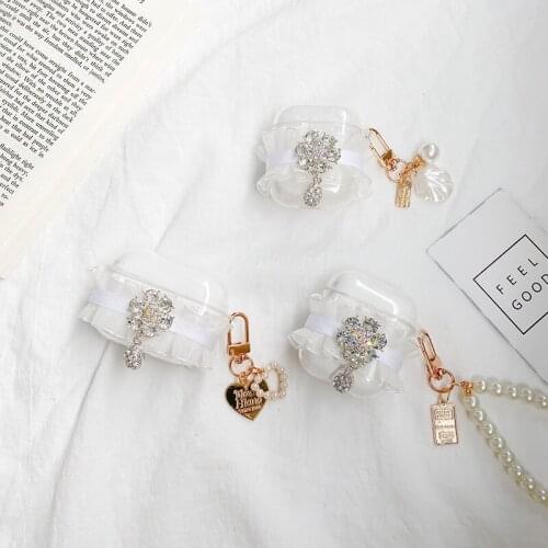 Luxury Lace Pearl Shell Keychain TPU Headphone Earphone case for apple airpods 1 2 3 pro Wireless Headset cover
