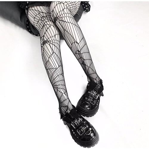 Gothic Cobweb Base Hollow Fishnet Stockings Punk Lolita Spider Pantyhose Feminine Thin