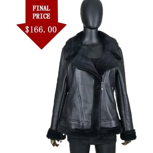 Womens winter sheepskin coat women leather jacket Slim locomotive leather coat natural Sheepskin aviator jacket