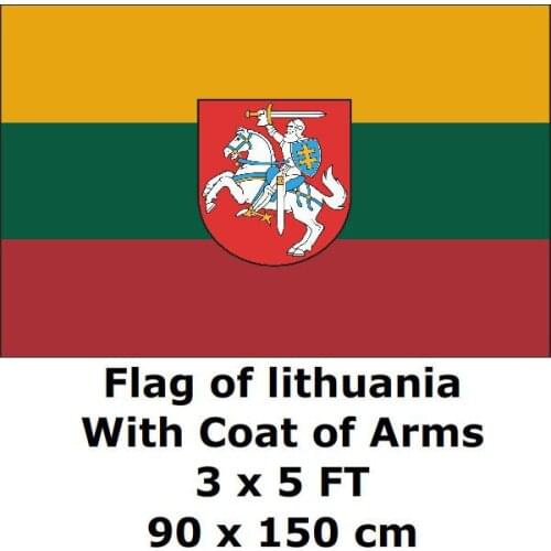 Lithuania With Coat of Arms Flag 90x150cm 100D Polyester Lithuanian Country Flags and Banners For Home Decoration