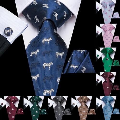 Hi-Tie Print Panda Christmas Ties for Men Hanky Cufflinks Set Animal Cartoon Silk Gift For Men Jacquard Gravatas Large Mens Tie