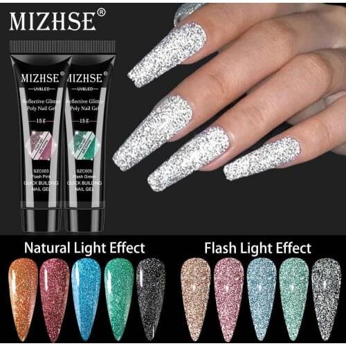 MIZHSE 15ML Diamond Poly Nail Gel Polish Reflective Gel Polish Semi-permanent Varnish Hybrid UV Poly Nail Gel for Manicure