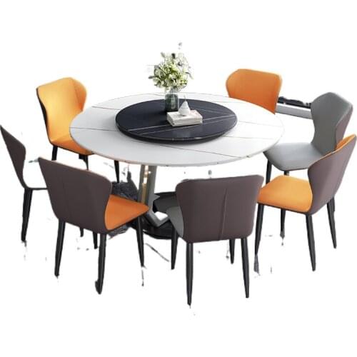 Italian minimalist light luxury slate table round table round telescopic rotating marble home table with turntable