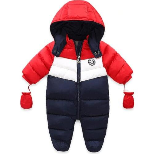 Baby Boy Winter Duck Down Snowsuit Newborn Thick Outerwear Rompers Fleece Liner Baby Snow Wear Hooded Jumpsuit Children Clothes