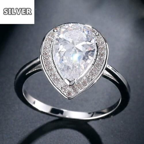 Royal African Diamond Water Drop Pear Shape Drop Water Trendy Cubic Zirconia 925 Silver Ring For Women Party Crystal Jewelry