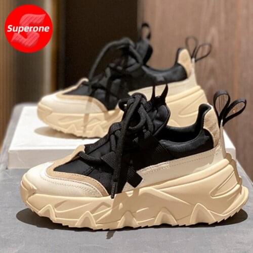Superone Women Sneakers Mixed Color Lace Up Fashion Platform Spring Shoes Woman Thick Bottom Daily Lady Footwear Size 35-40